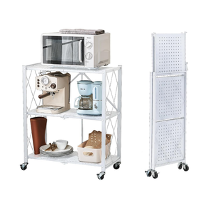 3-Tier Multipurpose Foldable Kitchen Storage Rack with Wheels - White