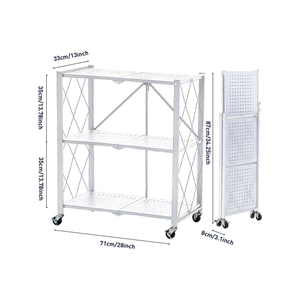 3-Tier Multipurpose Foldable Kitchen Storage Rack with Wheels - White