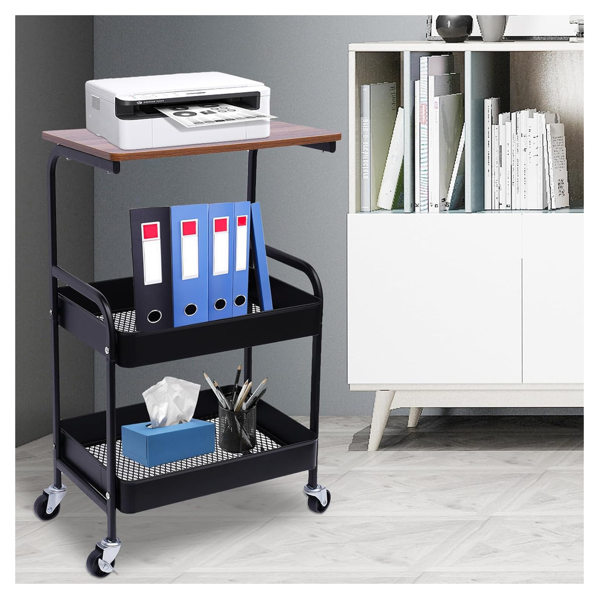 3 Tier Rolling Cart with Tabletop - Black