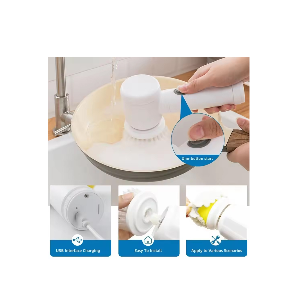 فرشاة كهربائية محمولة متعددة الوظائف 3 في 1 مع رؤوس متعددة الاستخدام للمطبخ والحمام
