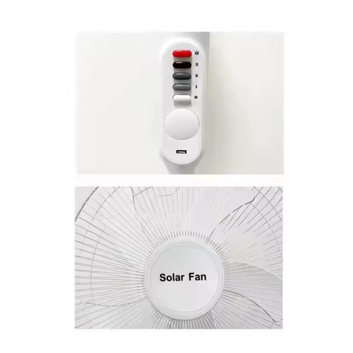3-in-1 Rechargeable Solar Standing Fan – 16 Inch | Adjustable Height, LED Light, Speed Control & USB Charging Port