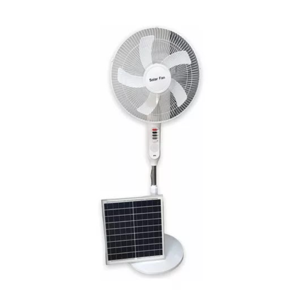 3-in-1 Rechargeable Solar Standing Fan – 16 Inch | Adjustable Height, LED Light, Speed Control & USB Charging Port