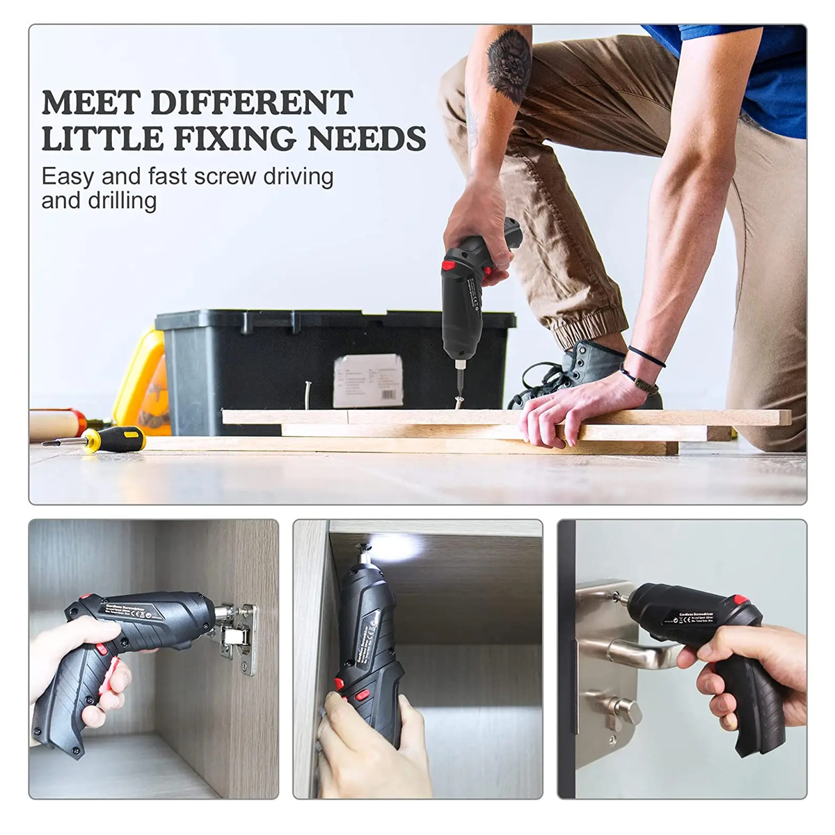 3.6V Cordless Electric Screwdriver Set With 14 Bits and Rotatable Hand ...