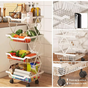 4 Layer Adjustable Foldable Movable Storage Rack for Kitchen Use
