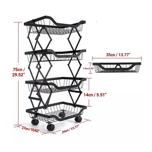 4 Layer Adjustable Foldable Movable Storage Rack for Kitchen Use