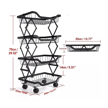 4 Layer Adjustable Foldable Movable Storage Rack for Kitchen Use