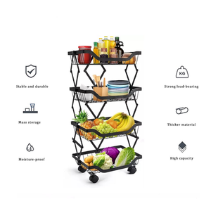 4 Layer Adjustable Foldable Movable Storage Rack for Kitchen Use