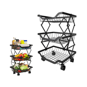 3 Layer Adjustable Foldable Movable Storage Rack for Kitchen Use