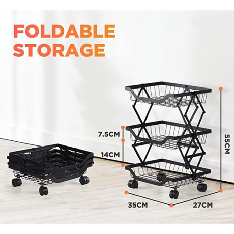 3 Layer Adjustable Foldable Movable Storage Rack for Kitchen Use