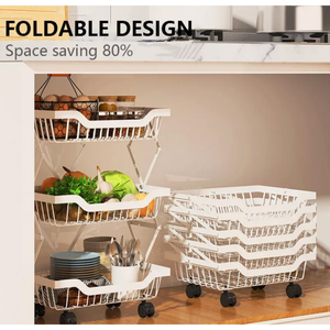 3 Layer Adjustable Foldable Movable Storage Rack for Kitchen Use
