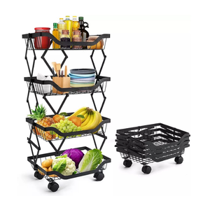 4 Layer Adjustable Foldable Movable Storage Rack for Kitchen Use