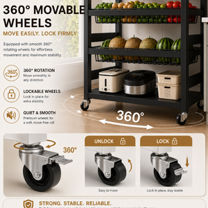 3 Layer+ Cabinet Multifunctional Kitchen Storage Shelf Rack with Detachable Mesh Baskets & Universal Wheels - 125 x 80 x 32 CM