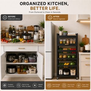 3 Layer+ Cabinet Multifunctional Kitchen Storage Shelf Rack with Detachable Mesh Baskets & Universal Wheels - 125 x 80 x 32 CM