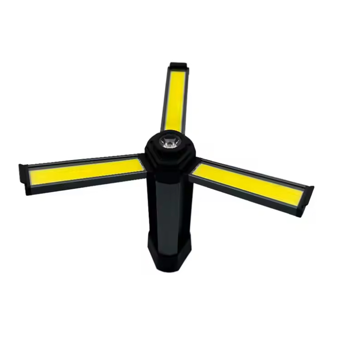 مصباح عمل وتخييم ليد قابل للشحن بثلاث شفرات بإضاءة 2000 لومن مع باور بانك وحامل ثلاثي وتصميم مقاوم للماء للأنشطة الخارجية – بطارية  4000 مللي أمبير