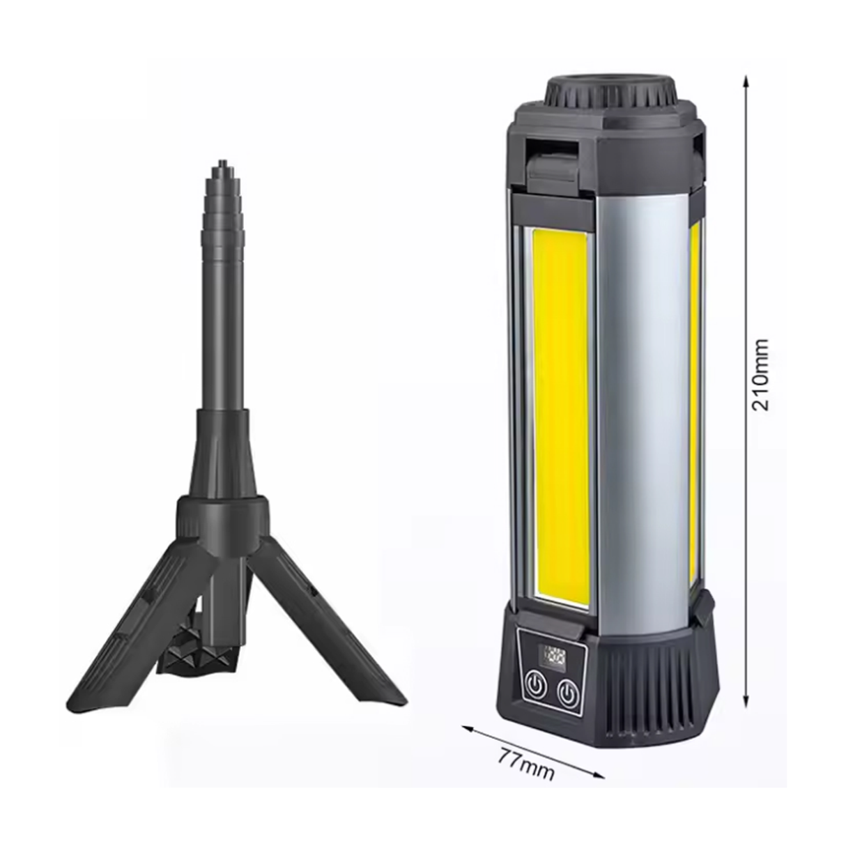 مصباح عمل وتخييم ليد قابل للشحن بثلاث شفرات بإضاءة 2000 لومن مع باور بانك وحامل ثلاثي وتصميم مقاوم للماء للأنشطة الخارجية – بطارية  4000 مللي أمبير