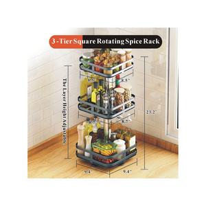 3 Tier Rotating Spice Rack,Height-Adjustable Spice Shelf