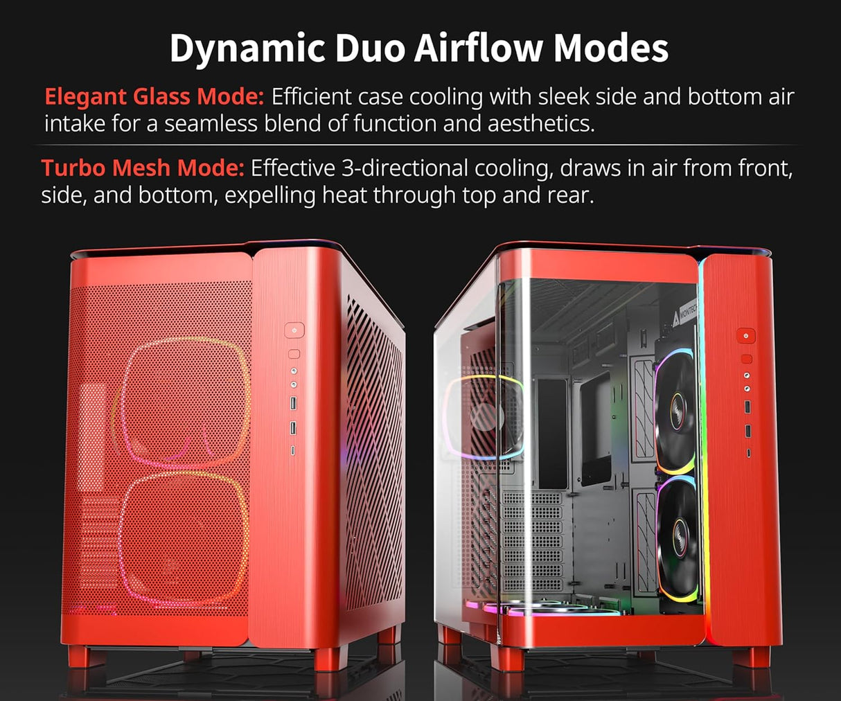 Montech KING 95 Pro  Curved Tempered Glass ATX Mid-Tower Gaming PC Case - Red (6 ARGB Fans Included)