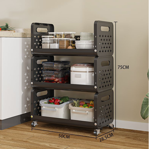 رف تخزين متعدد الاستخدامات بعجلات، ثلاث طبقات، للأطعمة، الخضروات، الوجبات الخفيفة، أدوات التجميل، ولوازم الحمام – اسود