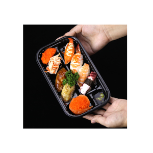 4-Compartment Plastic Disposable Food Container With Lid - 23 x 13 x 5.5 cm