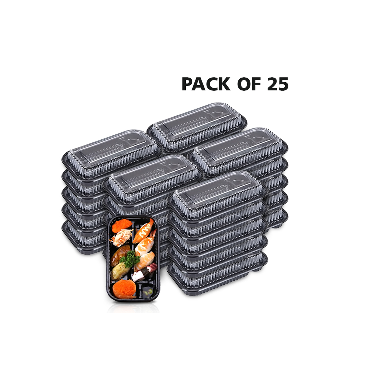 4-Compartment Plastic Disposable Food Container With Lid - 23 x 13 x 5.5 cm
