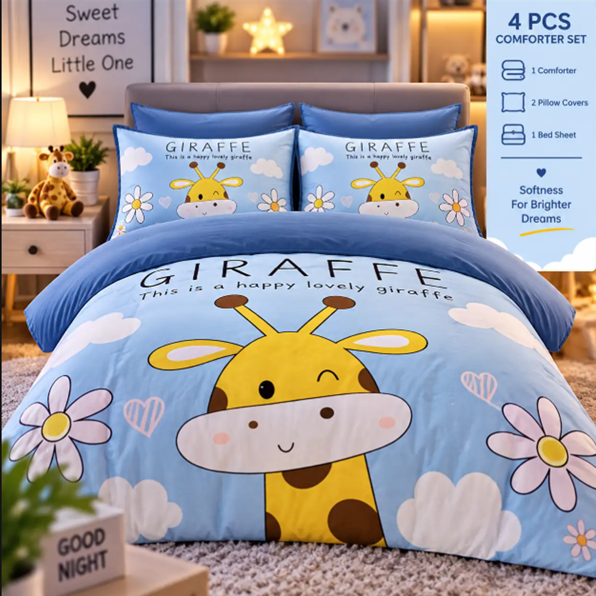 طقم لحاف للأطفال مكون من 4 قطع - 180×220 سم – K1405-65 