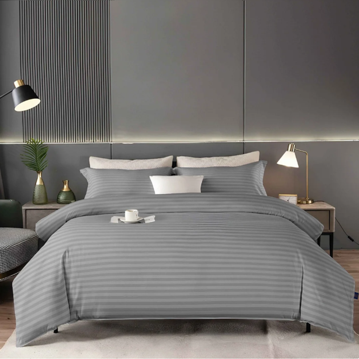 6-Piece Satin Duvet Cover Set – 220 × 240 cm - Gray