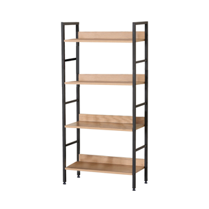 4-Tier Metal & MDF Shelf – 60 × 28 × 126 cm Storage Rack - Black and Wood