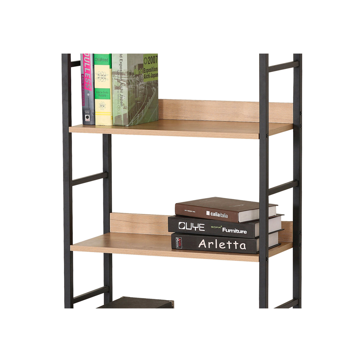 4-Tier Metal & MDF Shelf – 60 × 28 × 126 cm Storage Rack - Black and Wood