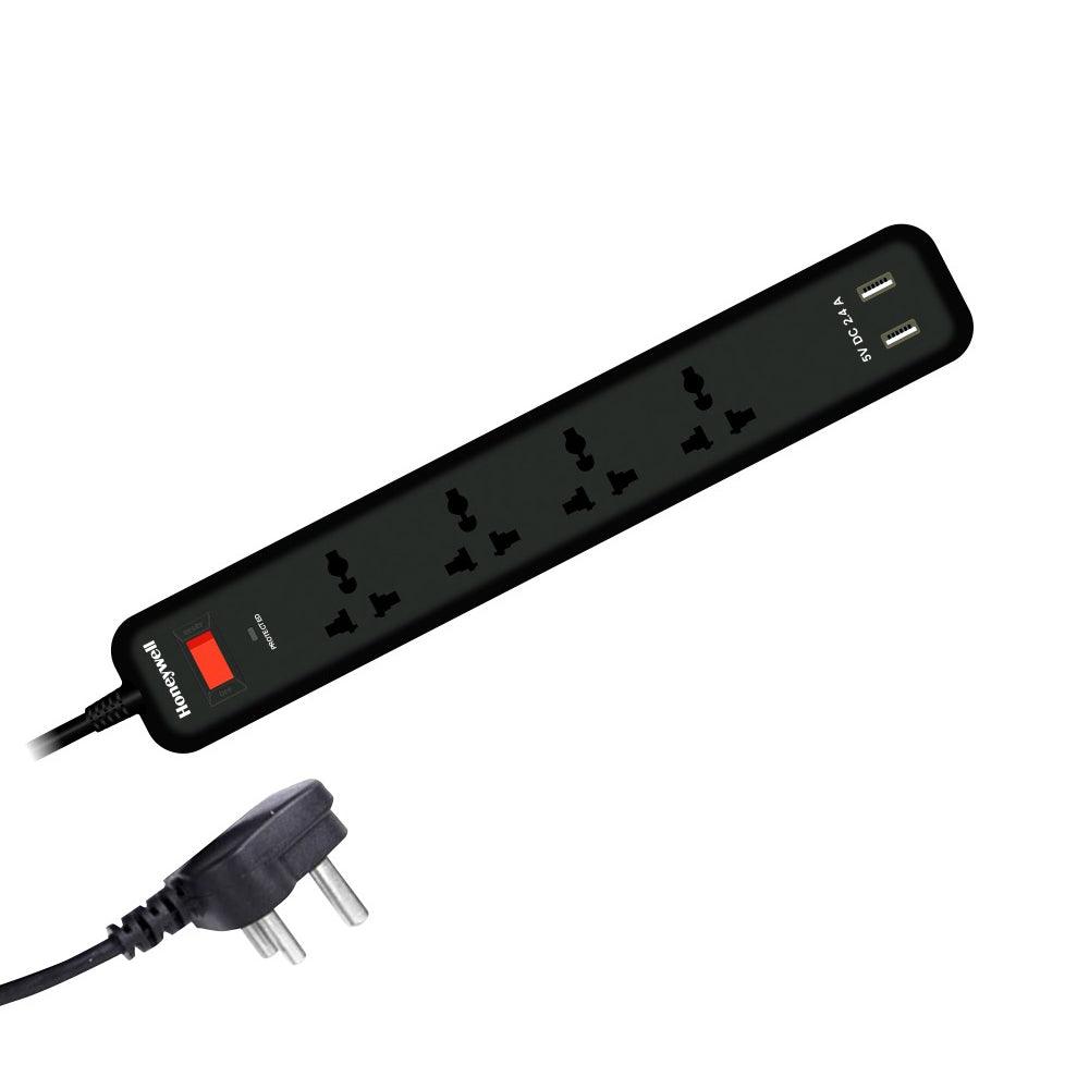 HoneyWell 4 Sockets Surge Protector With 2 USB - Power Extension - Zayoom