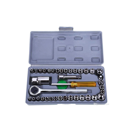 طقم أدوات مكون من 40 قطعة يحتوي على مفتاح ربط ومجموعة مفكات ورؤوس