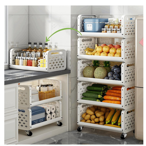 رف تخزين متعدد الاستخدامات بعجلات، اربع طبقات، للأطعمة، الخضروات، الوجبات الخفيفة، أدوات التجميل، ولوازم الحمام – ابيض