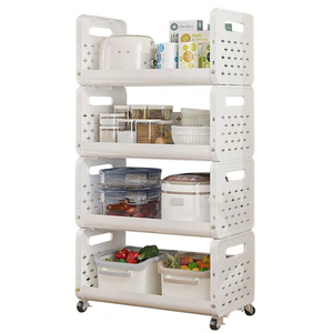 رف تخزين متعدد الاستخدامات بعجلات، اربع طبقات، للأطعمة، الخضروات، الوجبات الخفيفة، أدوات التجميل، ولوازم الحمام – ابيض