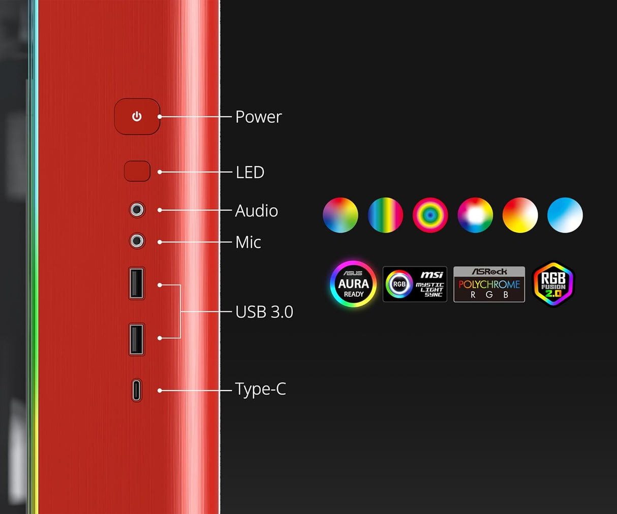 Montech KING 95 Pro  Curved Tempered Glass ATX Mid-Tower Gaming PC Case - Red (6 ARGB Fans Included)