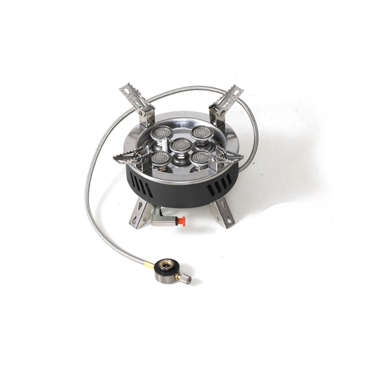 موقد غاز قوي للتخييم بخمسة شعلات مع حقيبة تخزين قابلة للتعديل والطي - 11000 وات