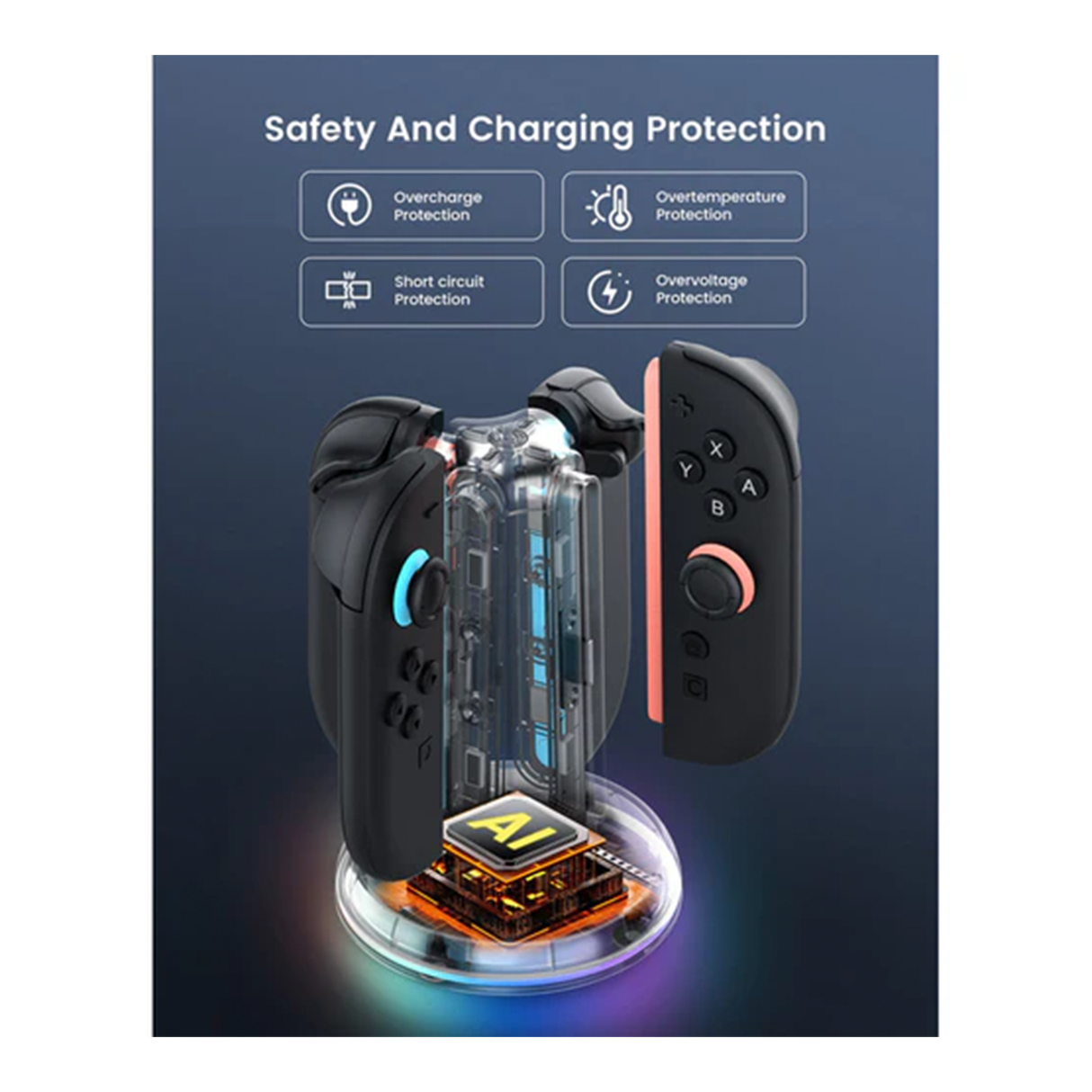 Transnovo 4 in 1 Cylindrical Charging Dock with RGB Light for Nintendo Switch 2 Joy-Con