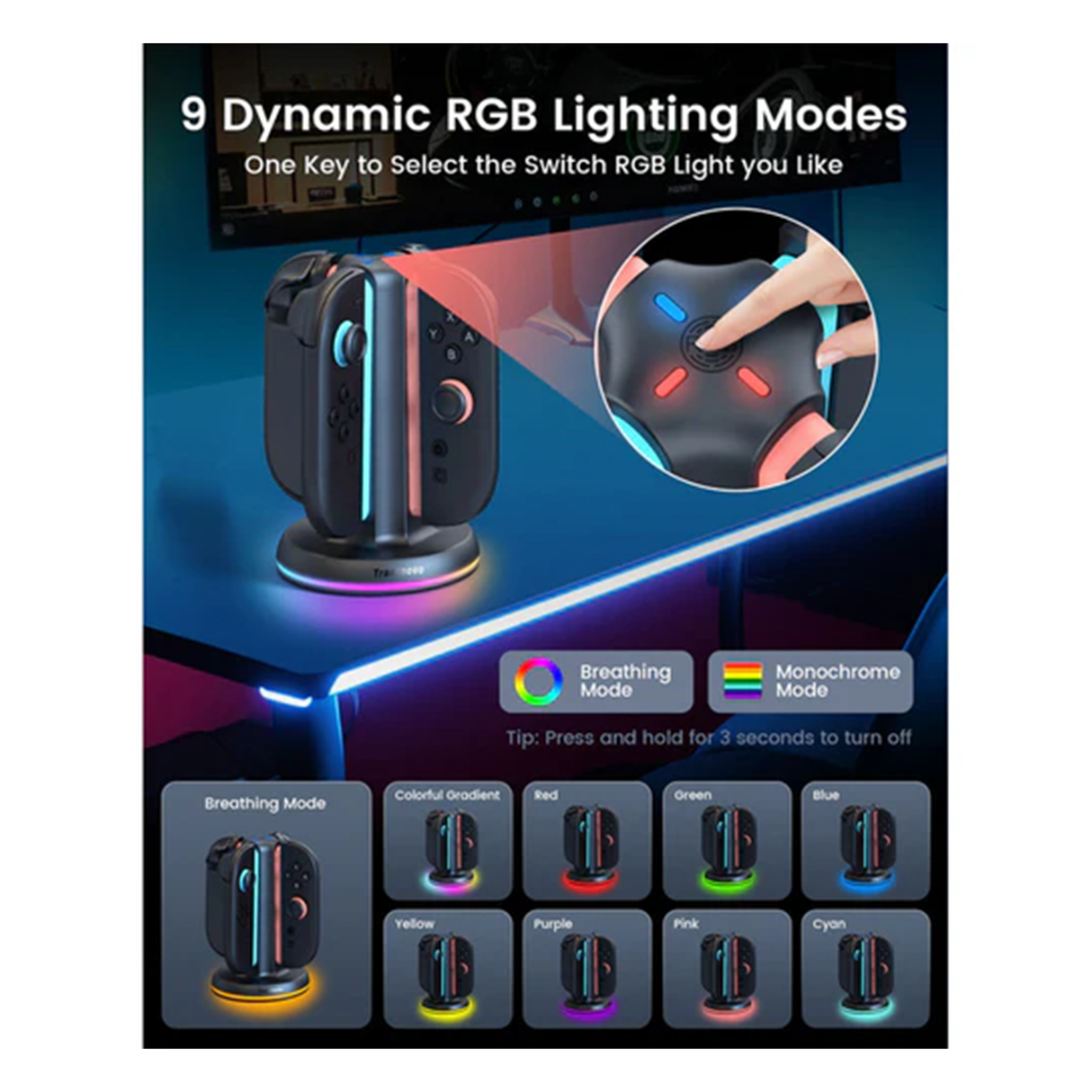 Transnovo 4 in 1 Cylindrical Charging Dock with RGB Light for Nintendo Switch 2 Joy-Con