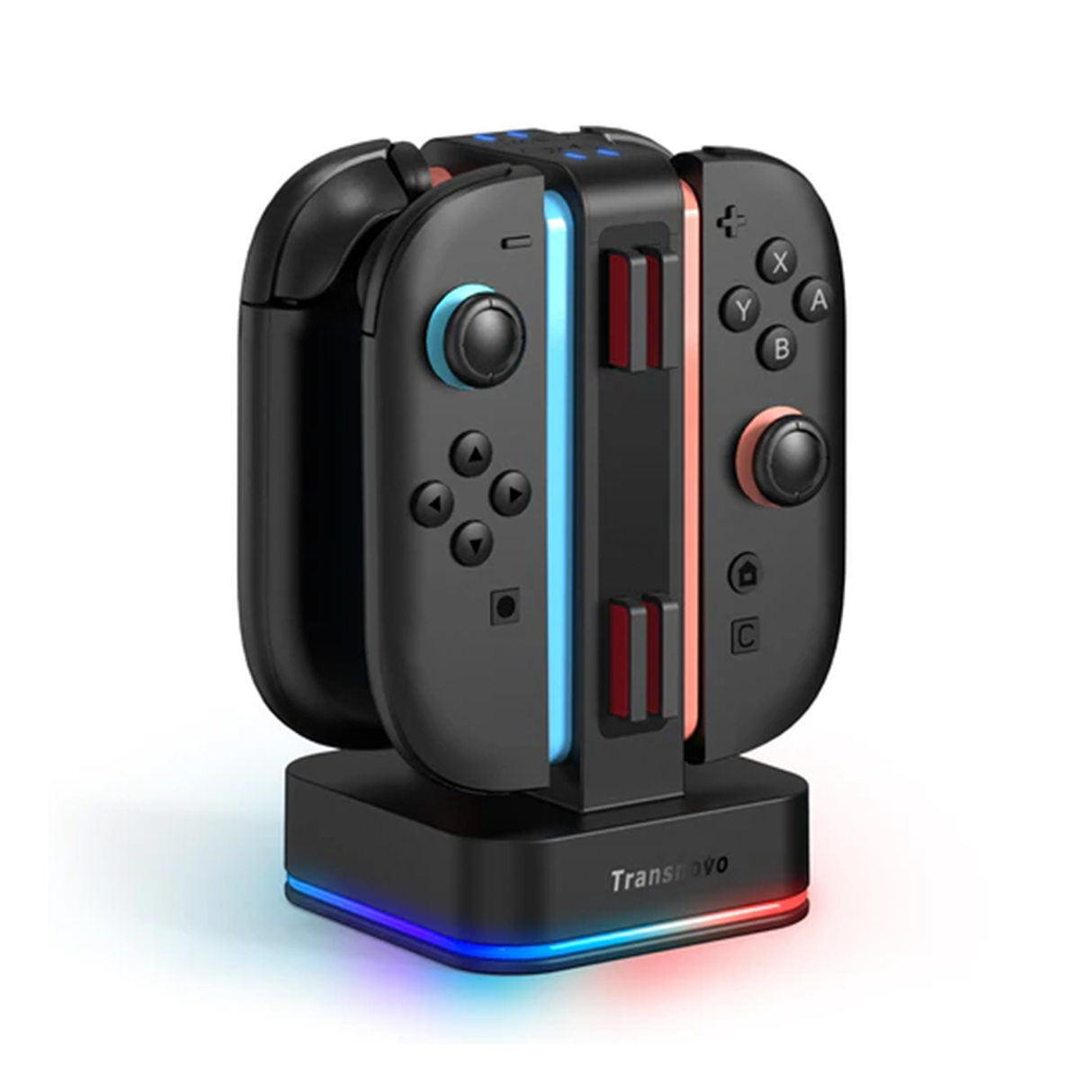 Transnovo 4 in 1 Square RGB Charging Dock for Nintendo Switch Joy-Con with 8 Game Card Slots