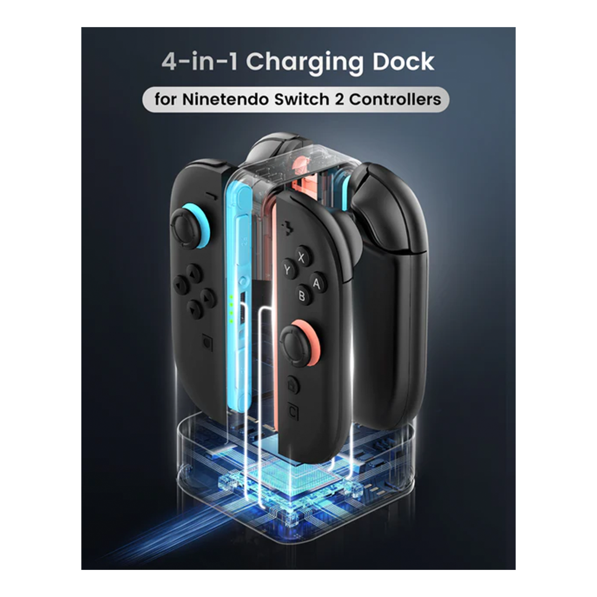 Transnovo 4 in 1 Square RGB Charging Dock for Nintendo Switch Joy-Con with 8 Game Card Slots