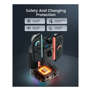 Transnovo 4 in 1 Square RGB Charging Dock for Nintendo Switch Joy-Con with 8 Game Card Slots