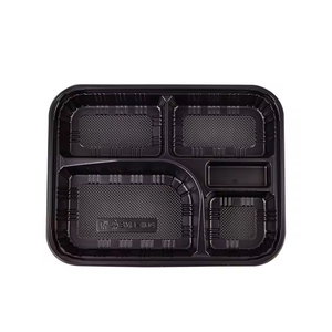5-Compartment Disposable Plastic Food Container Box - 26 x 20 x 6 cm