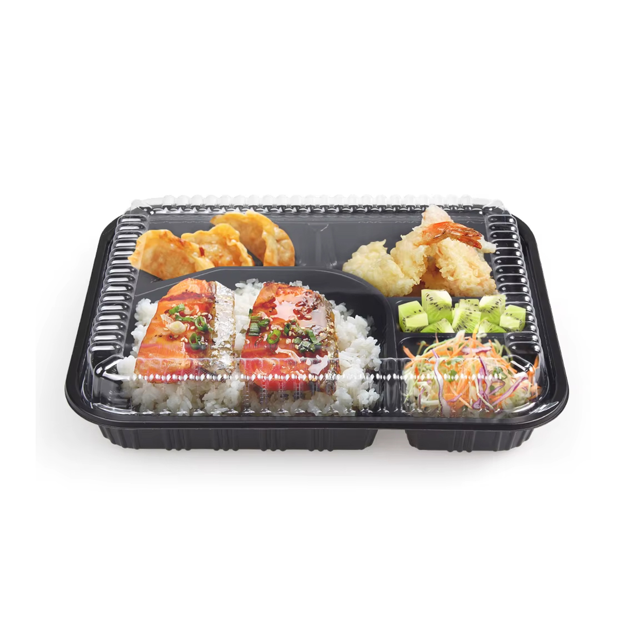 5-Compartment Disposable Plastic Food Container Box - 26 x 20 x 6 cm