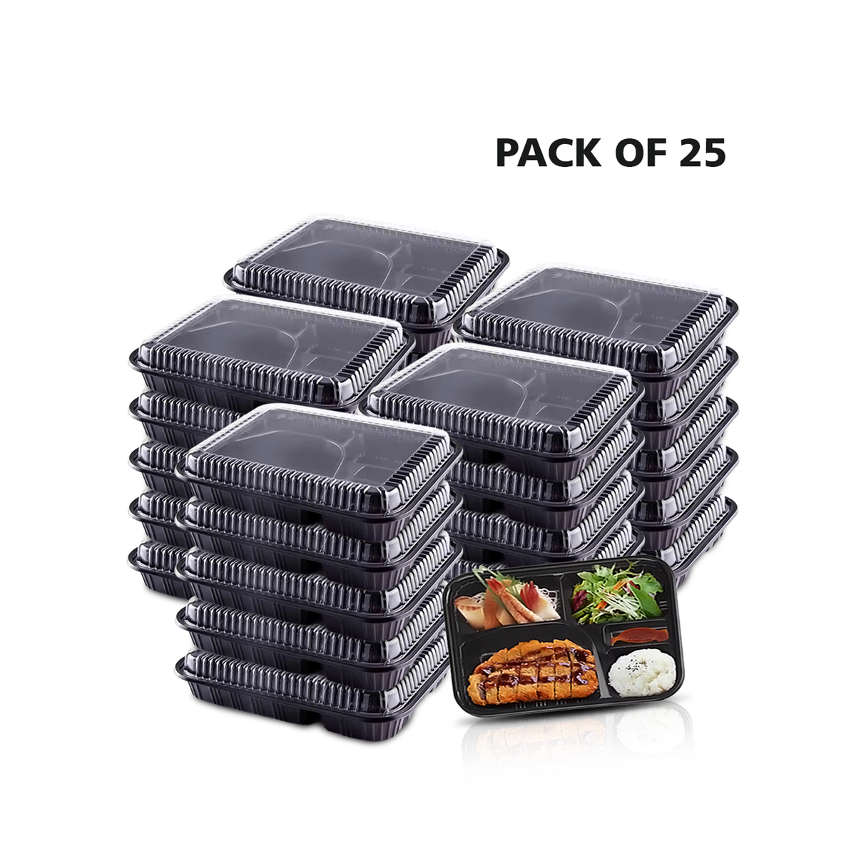 5-Compartment Disposable Plastic Food Container Box - 26 x 20 x 6 cm