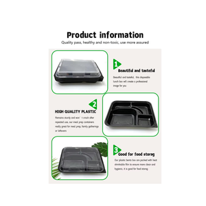 5-Compartment Disposable Plastic Food Container with Lid - 26.5 x 20.5 x 5 cm