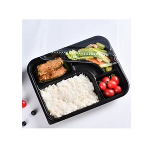 5-Compartment Disposable Plastic Food Container with Lid - 26.5 x 20.5 x 5 cm