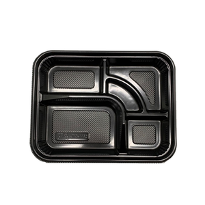 5-Compartment Disposable Plastic Food Container with Lid - 26.5 x 20.5 x 5 cm