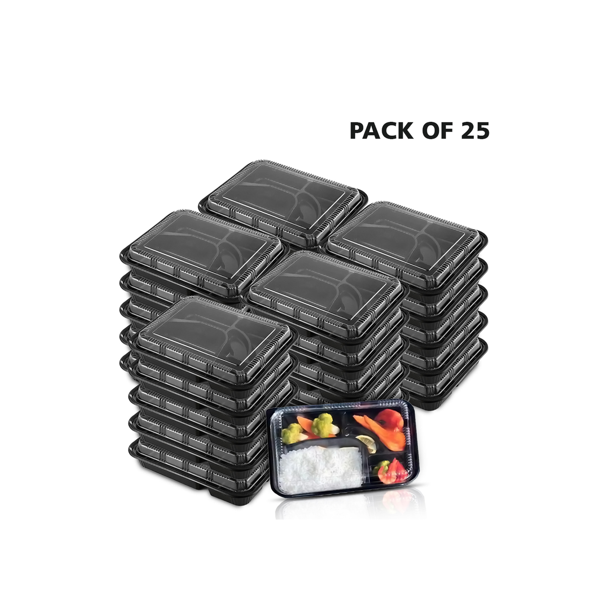 5-Compartment Disposable Plastic Food Container with Lid - 26.5 x 20.5 x 5 cm