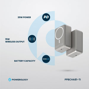 باورولوجي المصنوع من الألومنيوم بسعة 30000 مللي أمبير مع نظام ماجسيف باوربانك - رمادي
