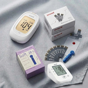 Blood Glucose Monitor 582 With Test Strips Y330 (GOD) . Lancets 28G and Upper Arm Blood Pressure Monitor YE610D