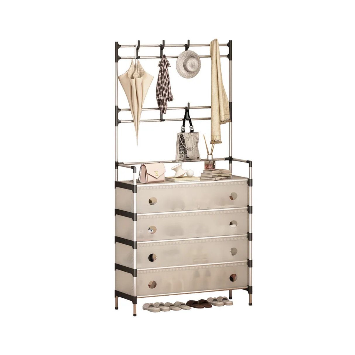 رف أحذية معدني بخمس طبقات مزود بخطافات وغطاء