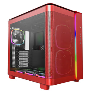 Montech KING 95 Pro  Curved Tempered Glass ATX Mid-Tower Gaming PC Case - Red (6 ARGB Fans Included)